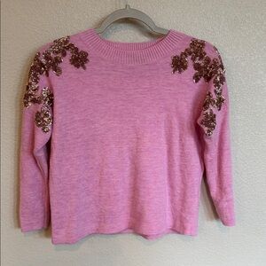 J. Crew Pink Sequin Floral Crewneck Sweater